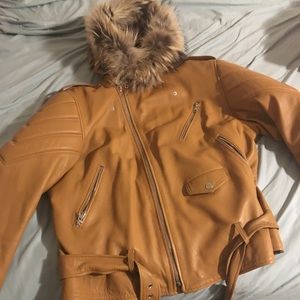 Hudson Leather and Fox fur leather moto jacket
